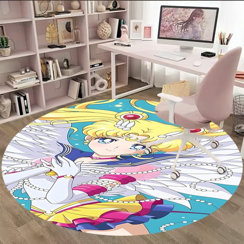 1pc Sailor Moon Carpet, Round Rug, Comfortable, Suitable for Entryways, Living Rooms, Office, And Bedrooms, Christmas Decoration