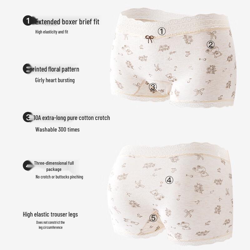 Women's Antibacterial Modal Cotton Floral Lace Mid-Waist Boxer Briefs