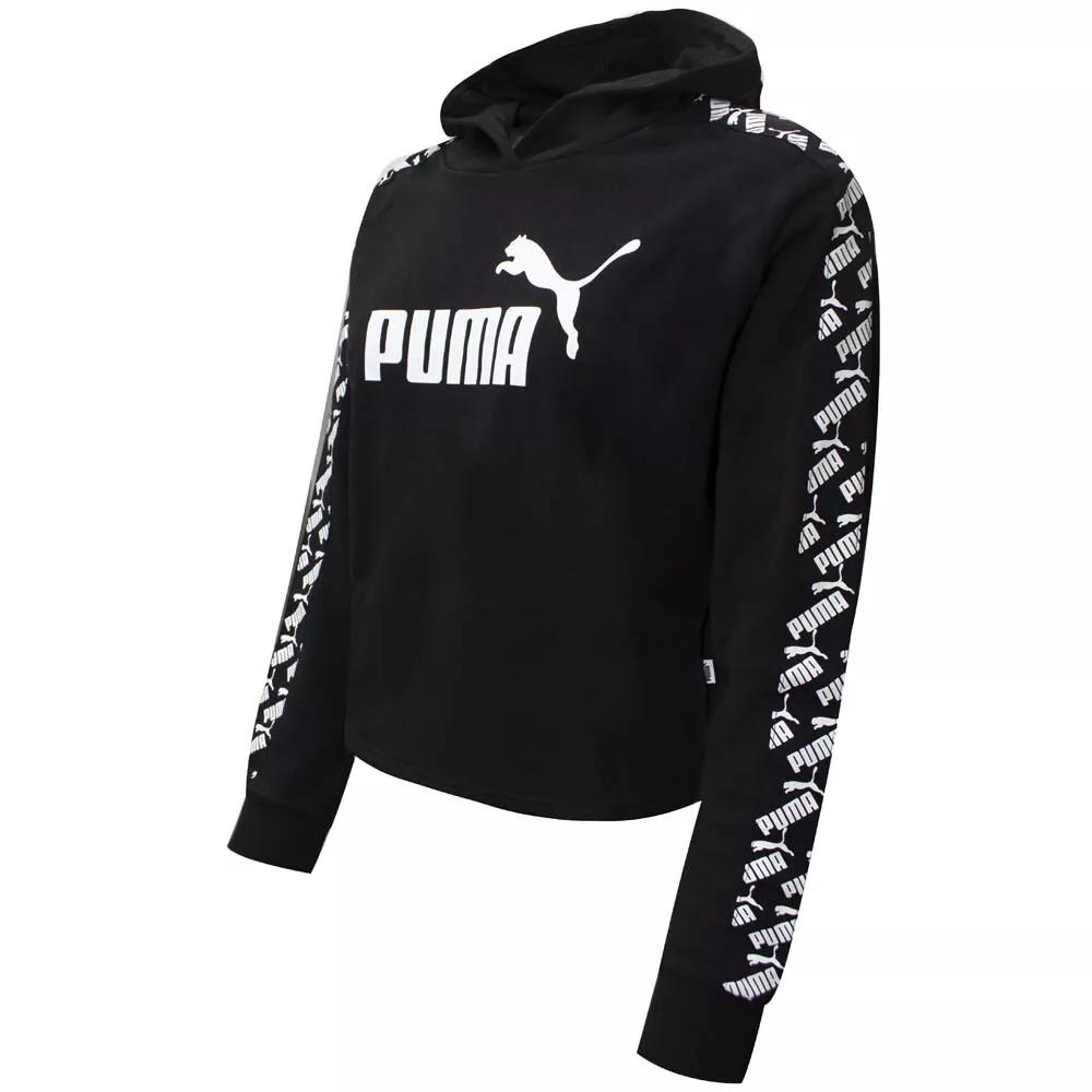 Puma Укороченная толстовка с капюшоном Amplified с принтом логотипа Женские топы Черный 583808-01