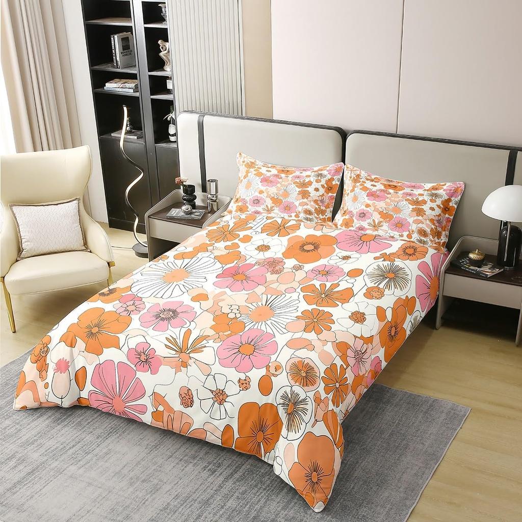 Botanical Floral Duvet Cover Queen King Size Floral Quilt Cover Bedding Set Teen Adult Room Decor Nature Theme 3 Piece Set