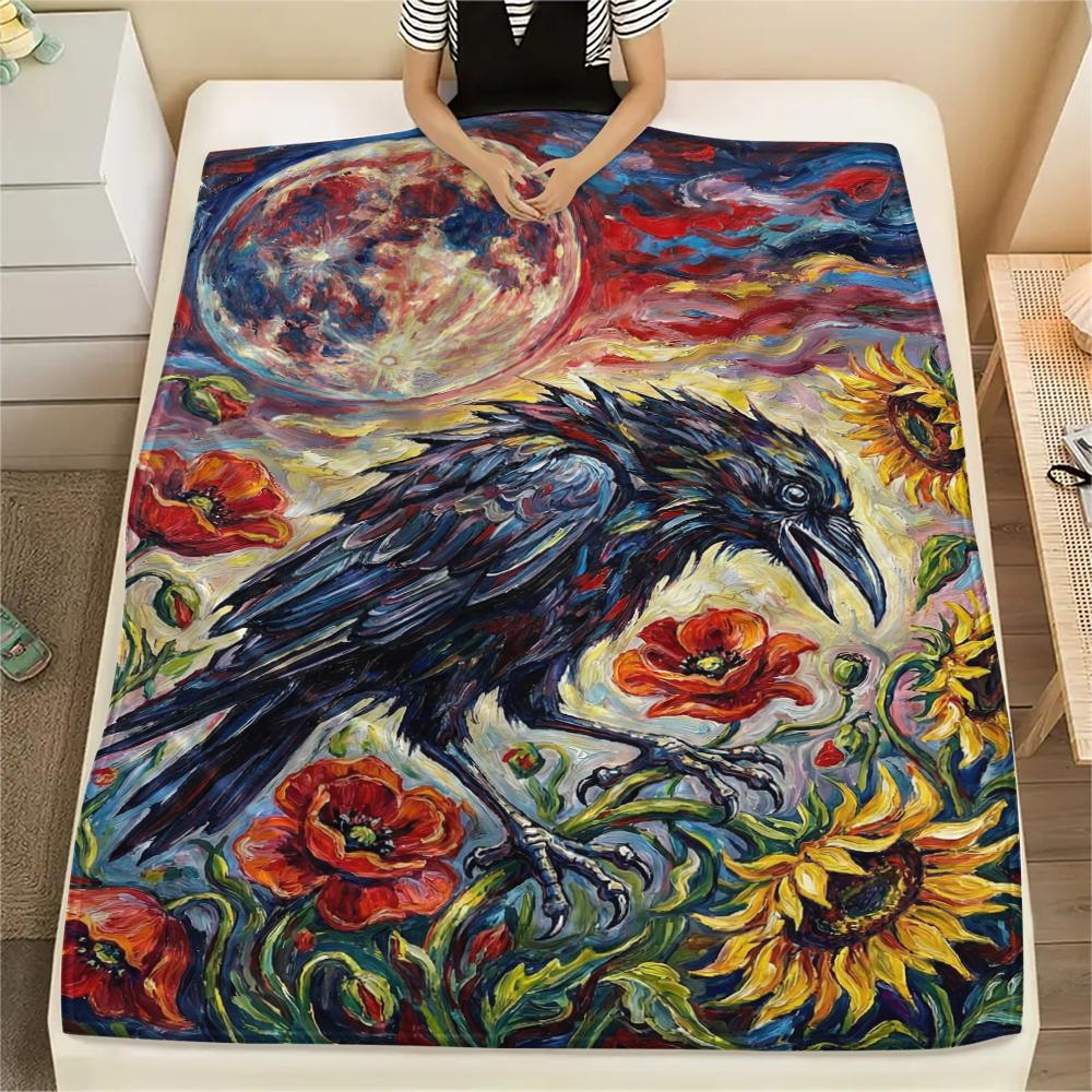Crow Abstract Print Flannel Blanket, High quality Comfortable for All Seasons, Home Decor, Warmth and Comfort, Perfect for Christmas Gifts50