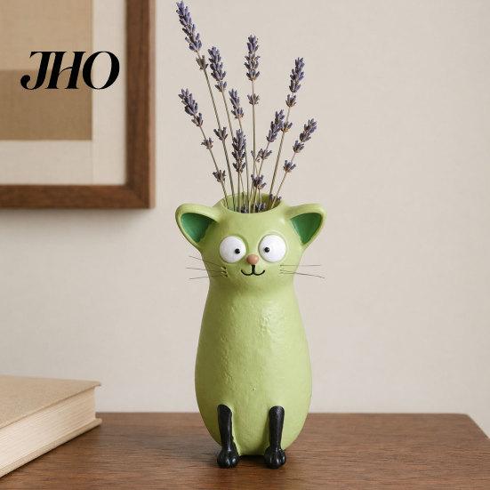 Cat Lover Gift Vase for Flowers, Quirky Flower Desk Decoration and Bookshelf Display, 3D Decorative Vases Home Office Styling Giving, Resin