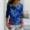 Women Autumn Tops Loose Blue Spotted Butterfly Print Causal Long Sleeve T-shirt Top Blouse