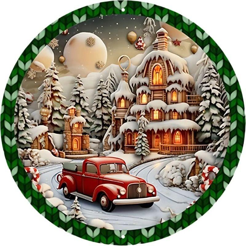 Witch Broom Halloween Sign, Round Aluminum Wall Plaque 20x20cm