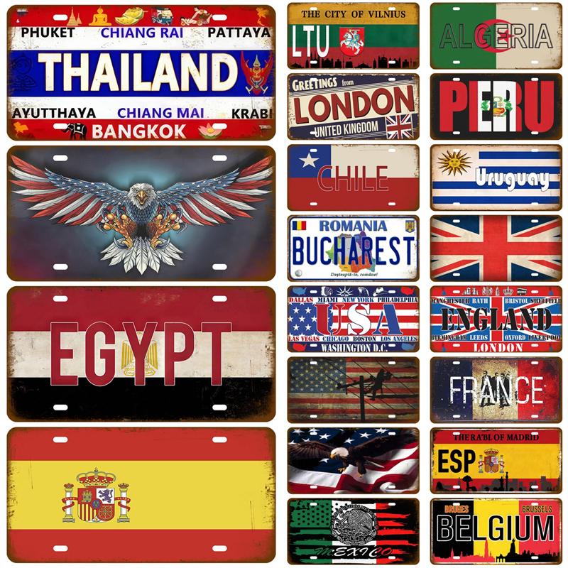 Металлический знак Германия США Флаг страны Франция Жестяная табличка Россия Испания Жестяная пластина для стены Домашний ресторан Ремесло Бар Декор