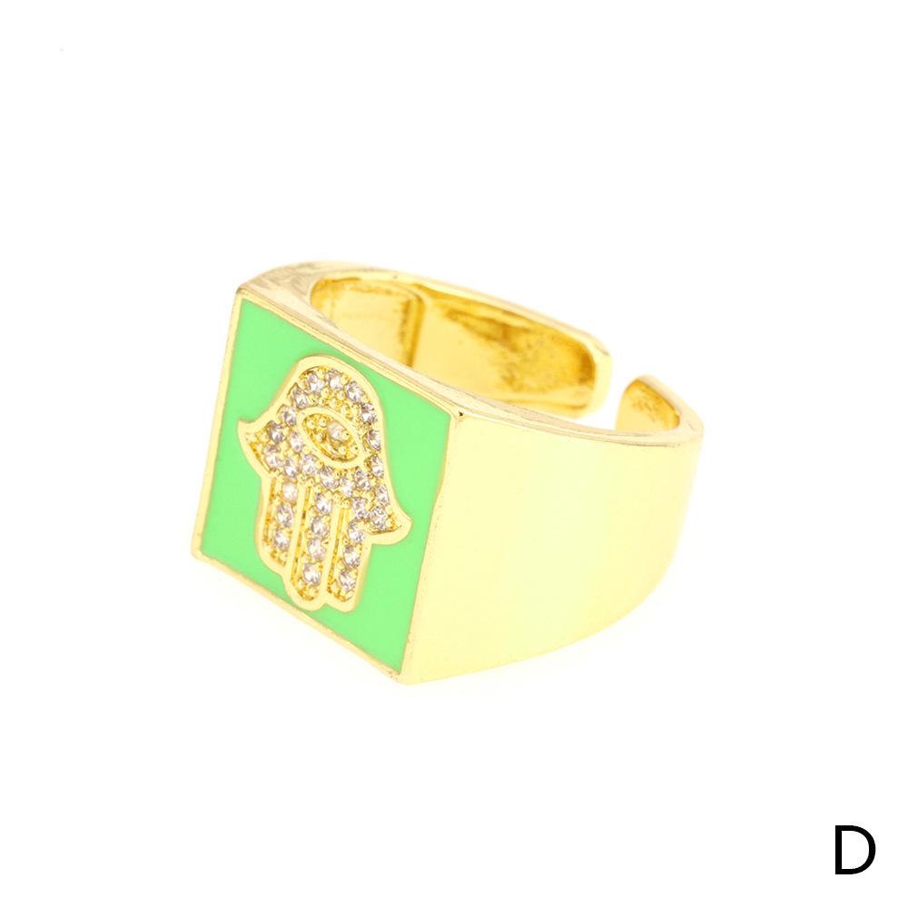 European-American Popular Palm Inlaid Diamond Ring: Women's 18K Gold-Plated Wide Band with Drip Oil Finish