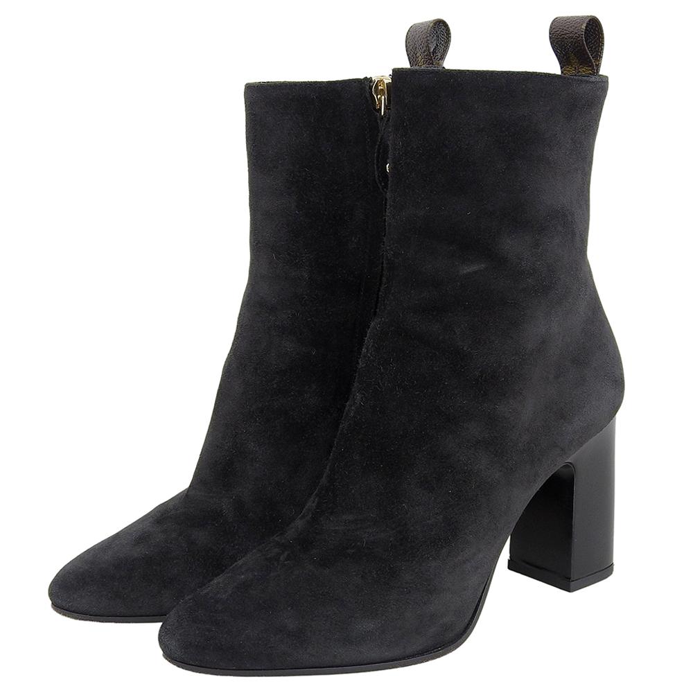 LOUIS VUITTON Excellent condition suede LV Donnaline chunky heel boots, women's, black, size 36, LW2403 shoes 36 blackUsed