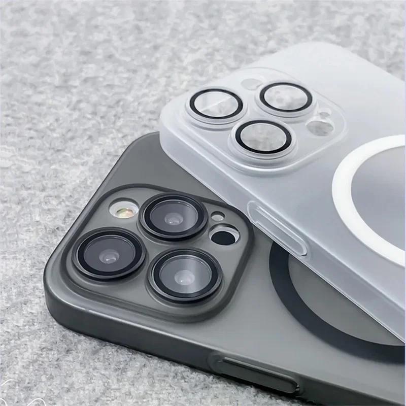 Ультратонкий Матовый Жесткий PC Чехол-Защита Линзы Для iPhone 17 16 15 14 13 12 Pro Max Для Magsafe Магнитная Беспроводная Зарядка Чехол