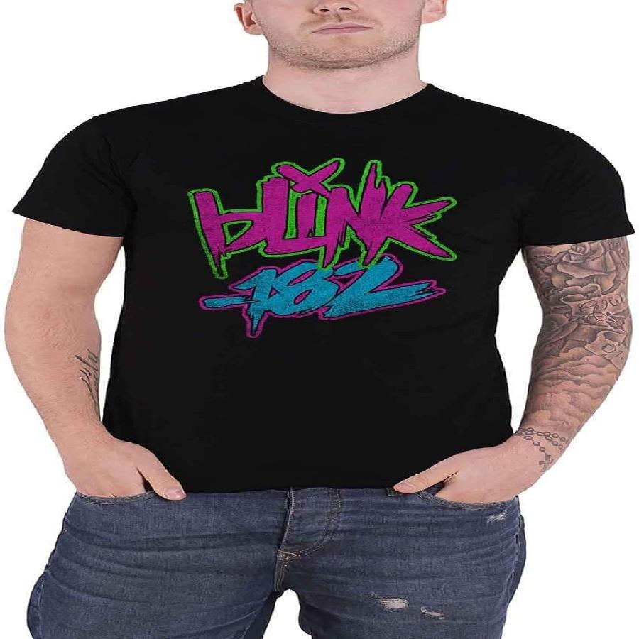 Футболка Blink 182 Неоновый Потертый Логотип Группы Официальная Мужская Черная Размер L