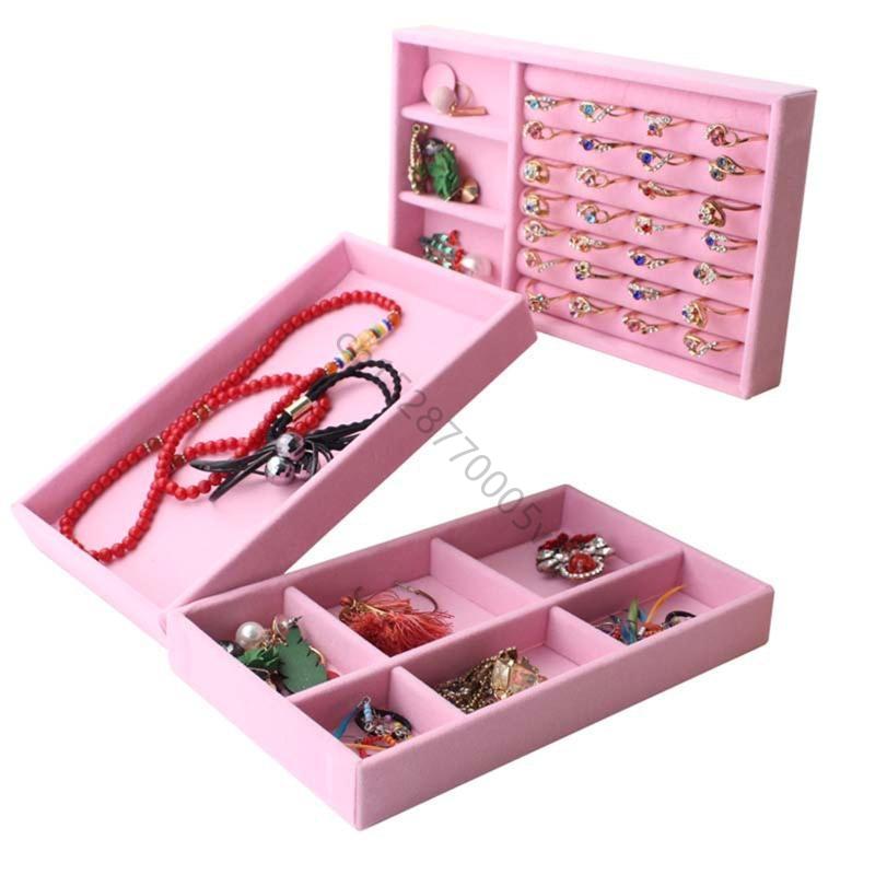 Girl Heart Pink Flannel Jewelry Storage Tray Ring Box Earrings Jewelry Display Multi-lattice Storage Tray AXYD