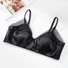 Silk stretch satin thin rimless underwear, mulberry silk rabbit ear cup side closed breast bra
