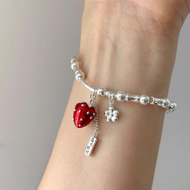 2025 New Arrival Trendy Strawberry Charm Bracelet for Women Square Brand Silver Color Flower Luxury Jewelry Birthday Gifts