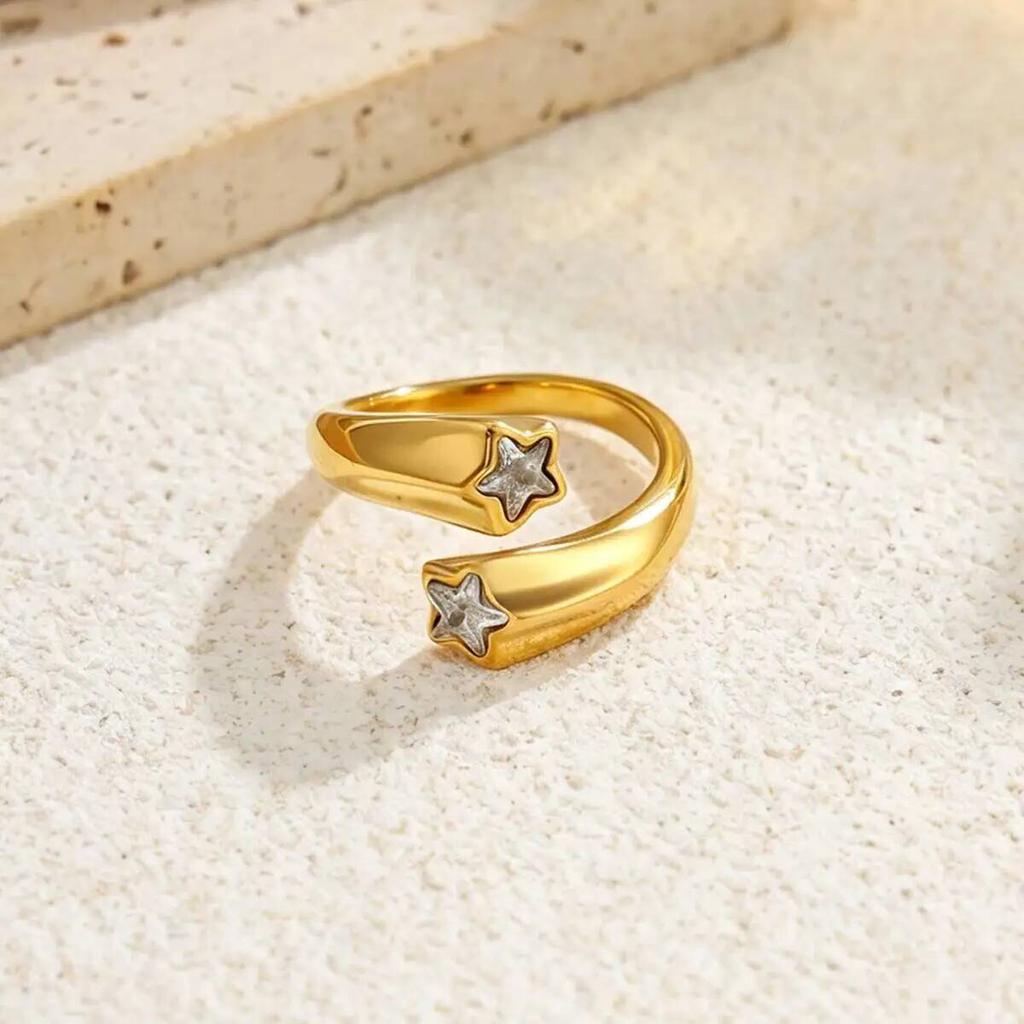 Salircon 5 Styles Exquisite Luxury Stainless Steel Zircon PVD18K Gold Color Plated Open Rings Women Fashion Jewelry Waterproof