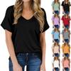 Women's Summer Fashion Casual Solid Color Print V Neck Short Sleeve Top Blouse