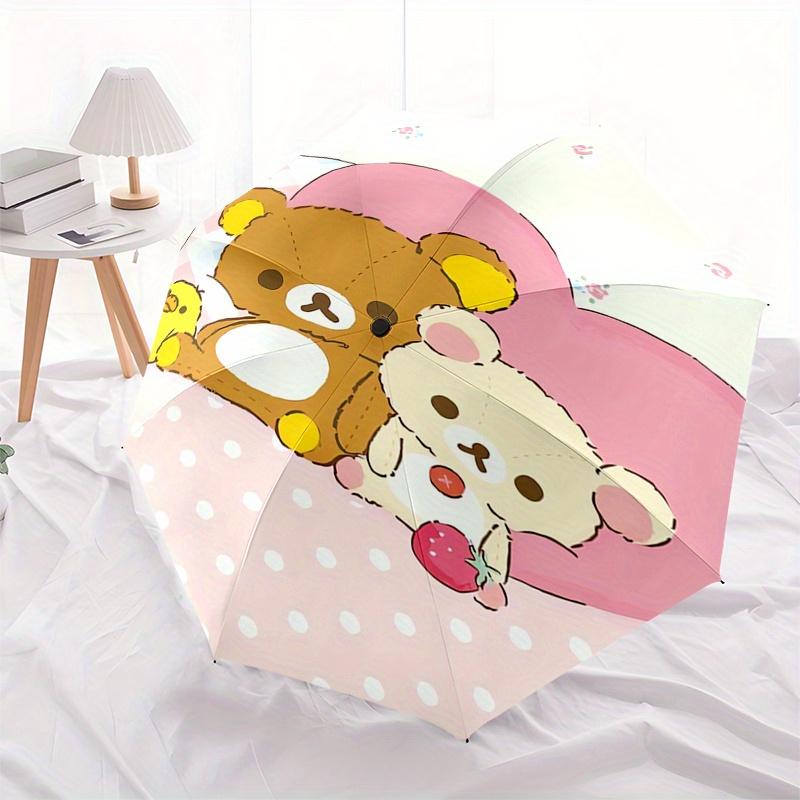 Rilakkuma,Bear Friends Automatic Folding Umbrella Simple 8 Rib Design, Bright Cartoon Pattern, Durable Iron Frame, Suitable For Travel, Outd