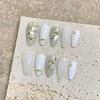 100% HANDMADE Press On Artificial Nail Almond Shape White Moonlight Simple Cat Eye Phototherapy Nails Fake Nails Reusable