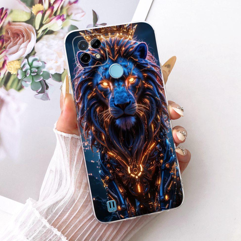 Clear Cover For Realme C21 Case RMX3201 Cute Cat Fashion Butterfly Funny Painted Phone Casing For Real me C21