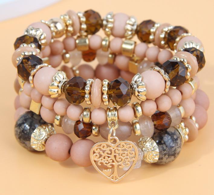 Bohemian Ethnic Multi-Layer Heart Pendant Bead Bracelet
