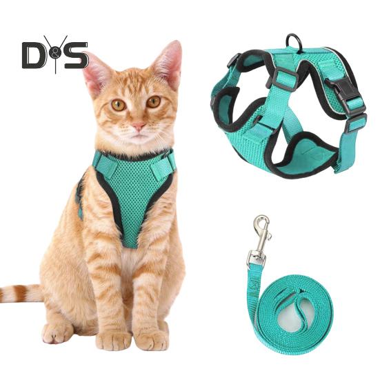 Кошачья шлейка и поводок для прогулок, регулируемый, устойчивый к побегу, жилет для котят, шлейка со светоотражающими полосками для котят средних и больших размеров