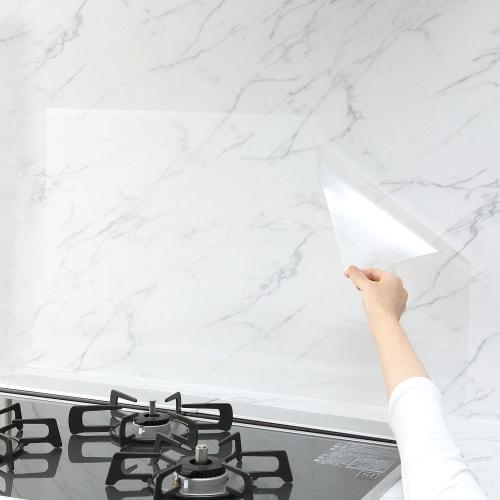 Toyo Aluminum Wall Sheet, 45cm x 25cm, Transparent, Kitchen Stain-Preventing Sheet, Easy to Apply, Makes Stovetop Wall Cleaning Easier, Oil Splash Gua