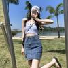 New Summer Blue Denim Short Skirt for Women with Tight Skin, Slim and Anti-exposure Short Skirt for Hip Slit