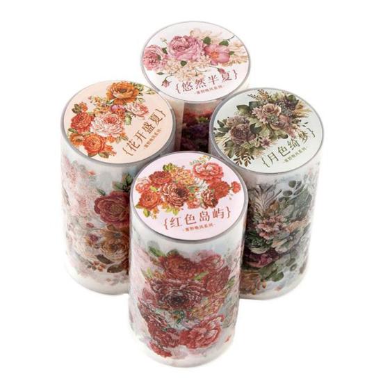 1 рулон ПЭТ-ленты с цветами, наклейки, водонепроницаемые, для предварительной резки, съемные, многоразовые, «сделай сам», журнал, скрапбукинг, молочный блокнот, планировщик, декоративная лента, наклейка