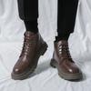 Модные ботинки челси из натуральной кожи со шнуровкой и круглым носком, высокие мужские повседневные туфли, классические мотоциклетные ботинки, мужские ботильоны, обувь