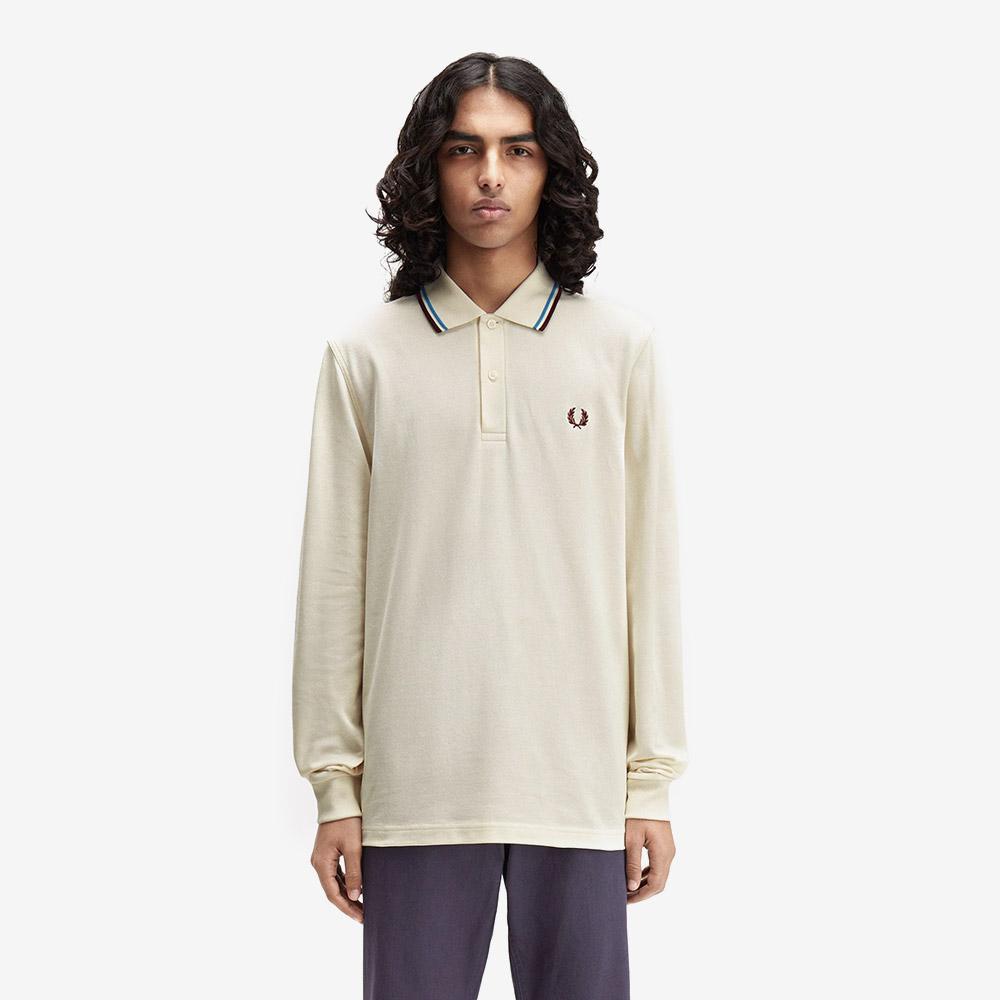 Fred Perry [M3636] Рубашка Fred Perry с длинным рукавом, двойная полоска - Кремовый/Синий для корта/Бордовый Afpm2533636-Z46