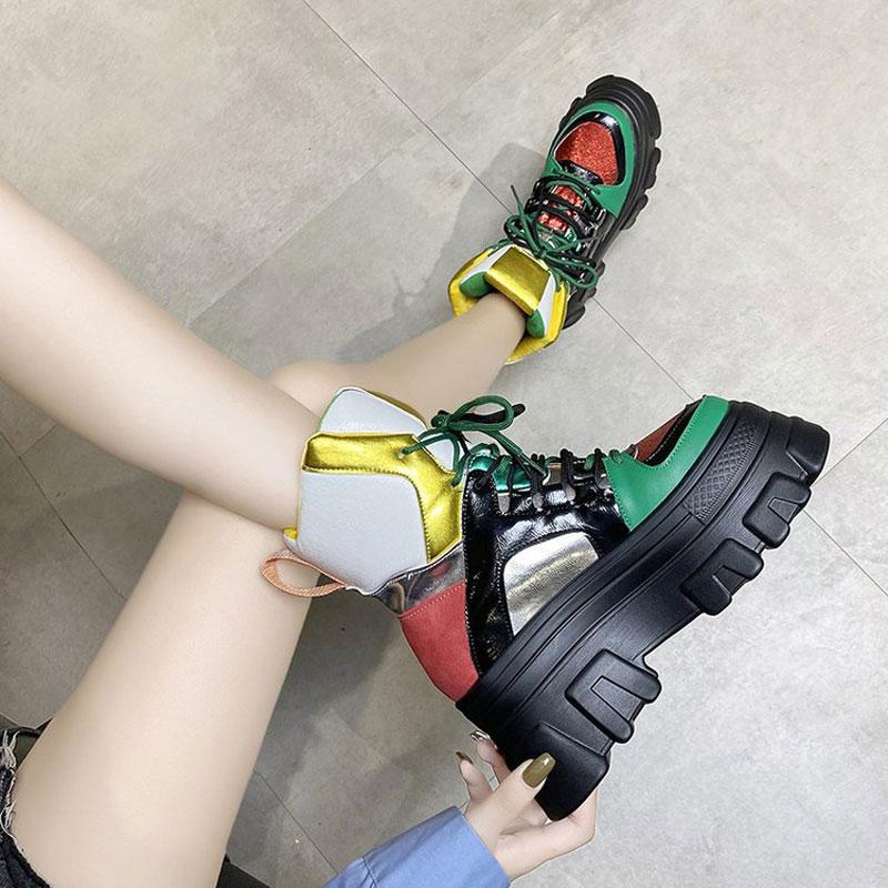 Fashion 2024 New Fashion Trend Street Cool Lace-up Combat Women Boots 7cm Chunky Heel Platform Women Boots Thick Height Casual Boots