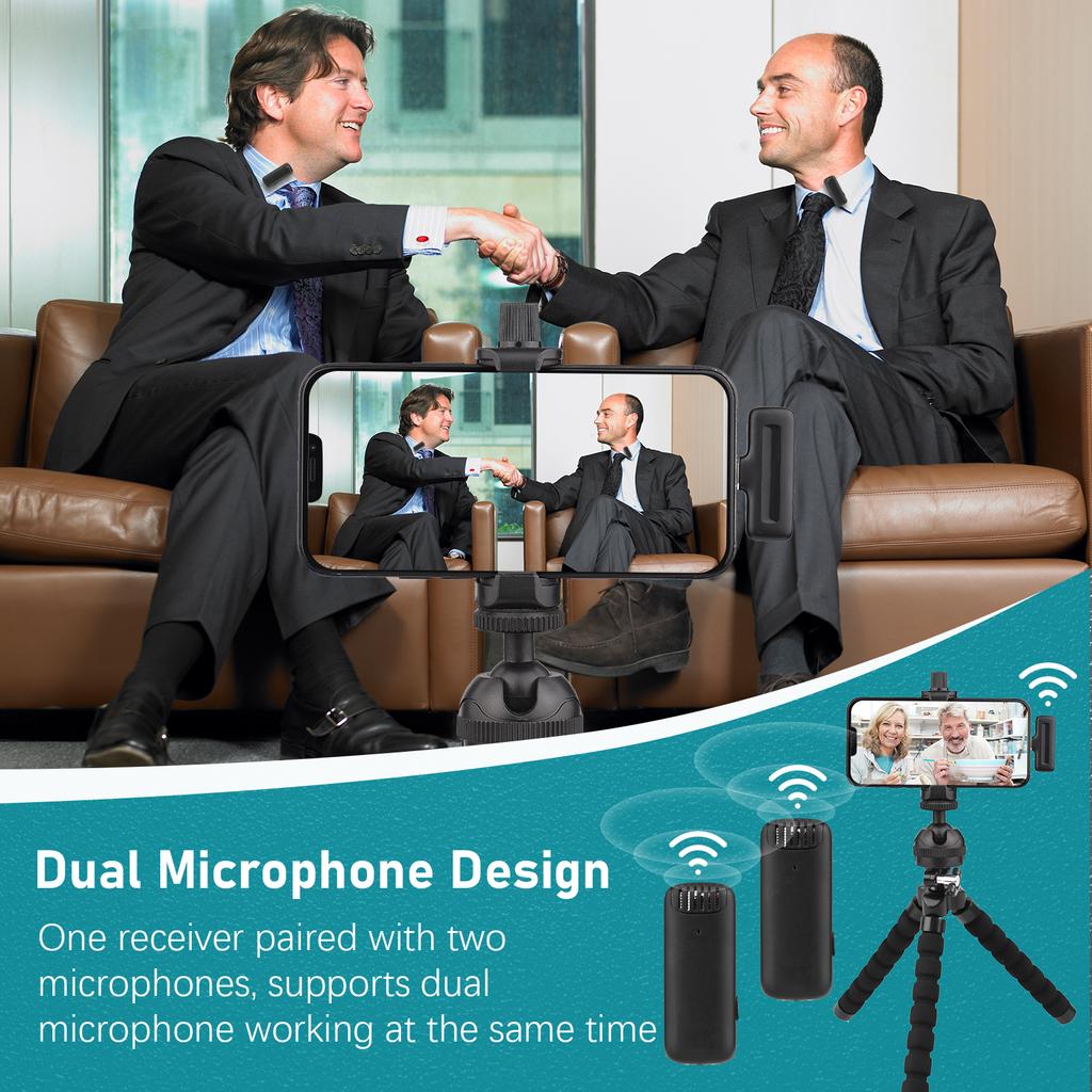 Портативная беспроводная микрофонная система OneTriggerTwo с 1 приемником и 2 микрофонами-клипонами, 20 м