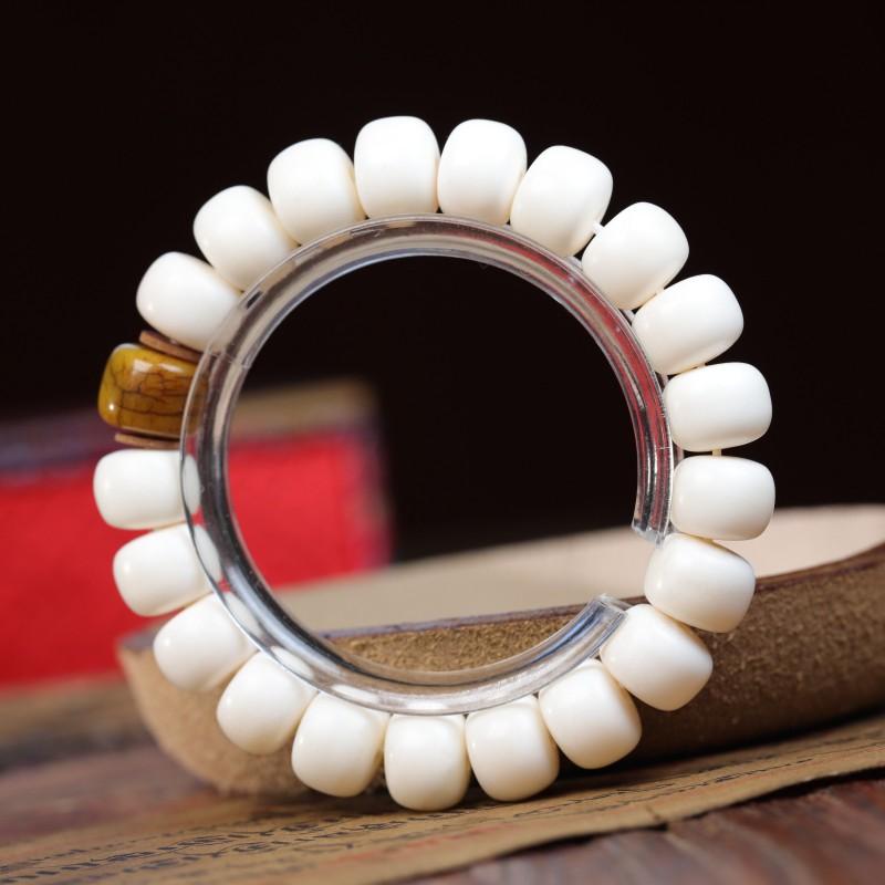 Natural Deer Horn Beaded Bracelet Single Round Barrel Shape Tibetan Style Jewelry Men Women