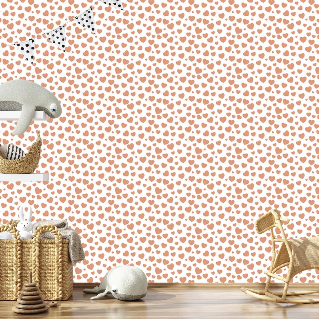 Hearts Wallpaper White, Cream and Peach 50x1000