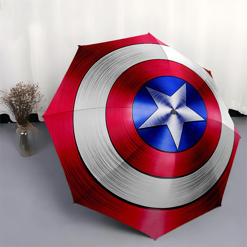 Captain America, Shield themed, Eight ribbed, Self folding Umbrella Is Suitable for Everyday Outdoor Use and Is An Ideal Gift for Friends an