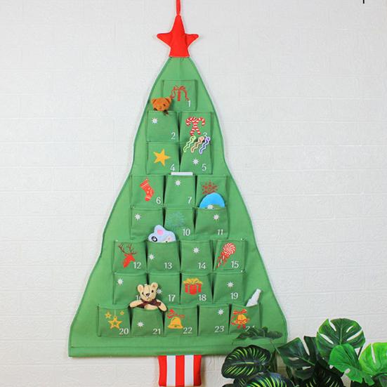 Fabric Christmas Advent Calendar with Pockets 25 Days Christmas Tree Countdown Calendar Wall Door Hanging Bag for Holiday Decoration