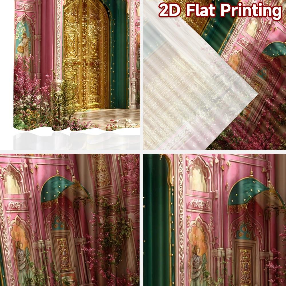 2D flat printing 2pcs Curtain Curtains Colorful Floral Palace Door Digital Printed Polyester Drapes Party Decorations Perfect