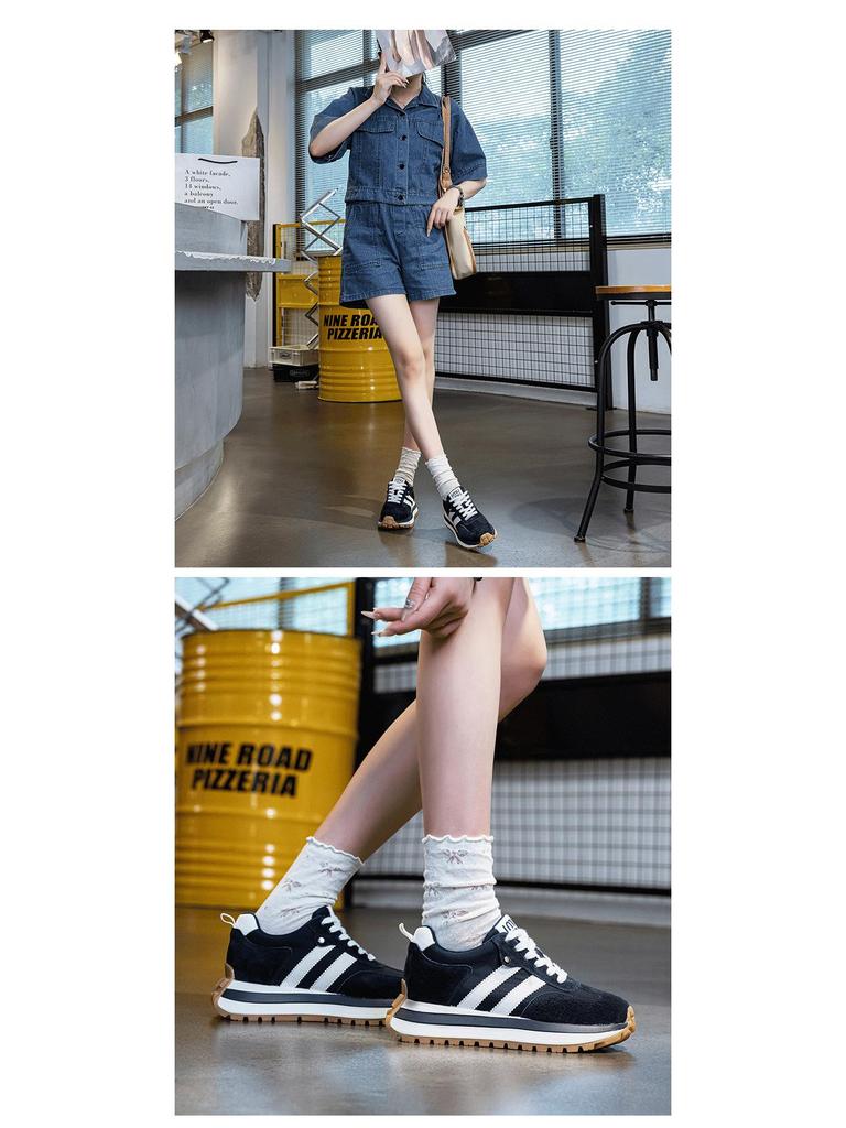 6cm Retro Sport Forrest Gump Women's Shoes - Autumn 2025 Red Ankara Leather Round Toe Color Block Casual Sneakers.