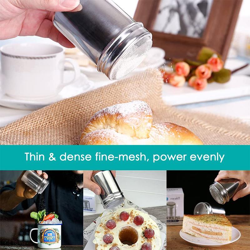 LMETJMA Шейкер для сахара-пудры, пылеуловитель, нержавеющая сталь, шейкер для сахара-пудры с крышкой, сетчатый шейкер, банки для порошка JT219