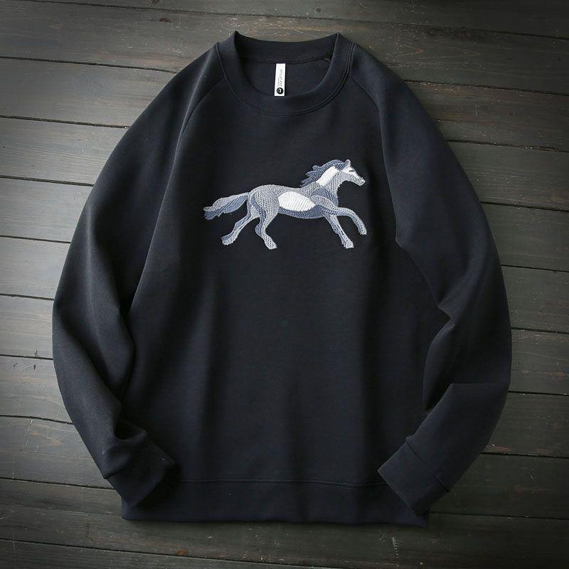 Тяжелая промышленность Вышивка Жидкий аммиак Воздух Длинноволокнистый хлопок Осень Мужская футболка с круглым вырезом и длинным рукавом для нижнего слоя Футболка Пуловер Повседневная толстовка