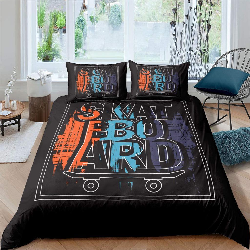 Skateboard Duvet Cover Set Full Size For Boys Teens Extreme Sports Bedding Set Youth Comforter Cover Graffiti Style Duvet Cover