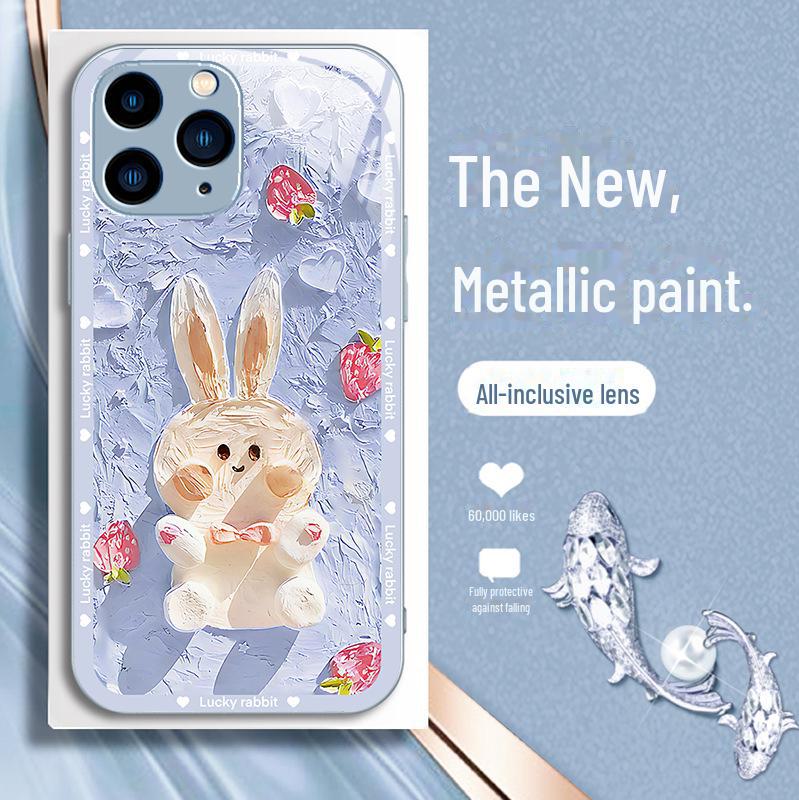 Apple 13Pro Rabbit X/XS Liquid Glass MAX Oil Painting 13 All-inclusive iPhone11 Cover