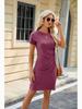 2026 Spring Summer Round Neck Drawstring Solid Color Short Sleeve Casual Dresses For Women