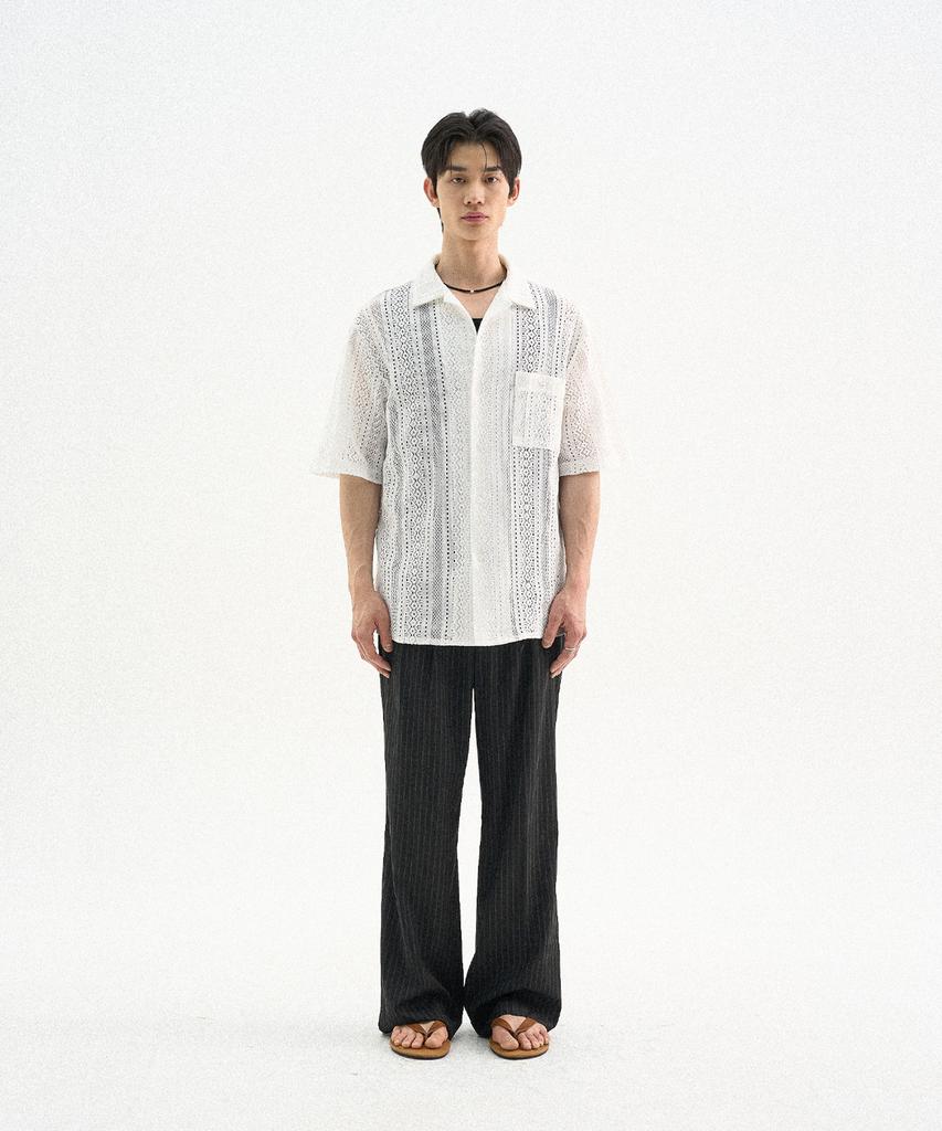 TRIP LE SENS Patterned Crochet Half Shirt_White