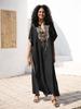 2024 Boho Embroidery V Neck Bikini Cover-ups Spring Summer Loose Black Kaftan Dress For Women Plus Size Beachwear Swimsuit Cover Up Q1653
