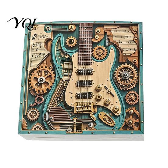 Kids Jigsaw Puzzle 1/2 Sets 1000Pcs Steampunk Guitar Art Puzzle, Gear Set Challenge Game, Educatoional Musical Instrument Toy for Desk Decor