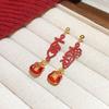Fashion Jewelry Red Yuanbao Earrings Drip Oil Hollow Out Good Luck Drop Earrings  Party