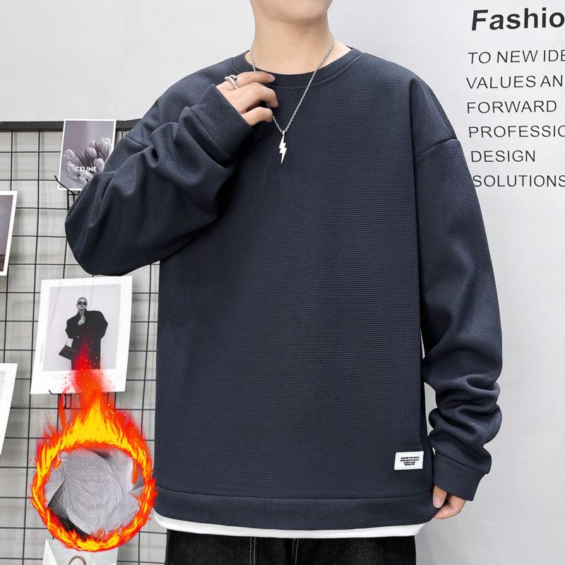 Толстовка с круглым вырезом мужская весна и осень модная однотонная корейская свободная повседневная куртка с длинными рукавами пуловер универсальная мужская одежда