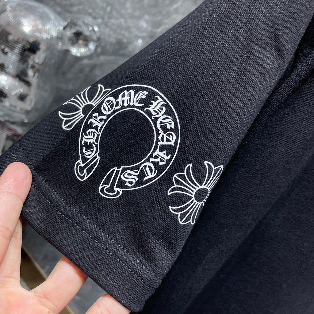 8555 CHROME HEARTS 2025 Лето Новая Высококачественный Хлопок Круглый Вырез Свободный Большой Размер Мужская и Женская Футболка Парная Футболка
