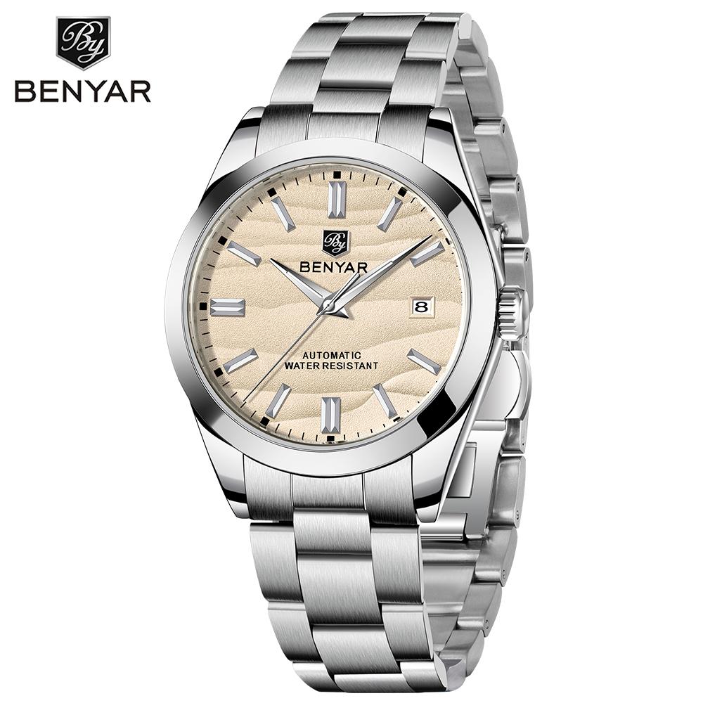 BENYAR 40MM Desert Texture Original Design Luxury Men Watch Night Light Stainless Steel Waterproof Men Automatic Watches for men