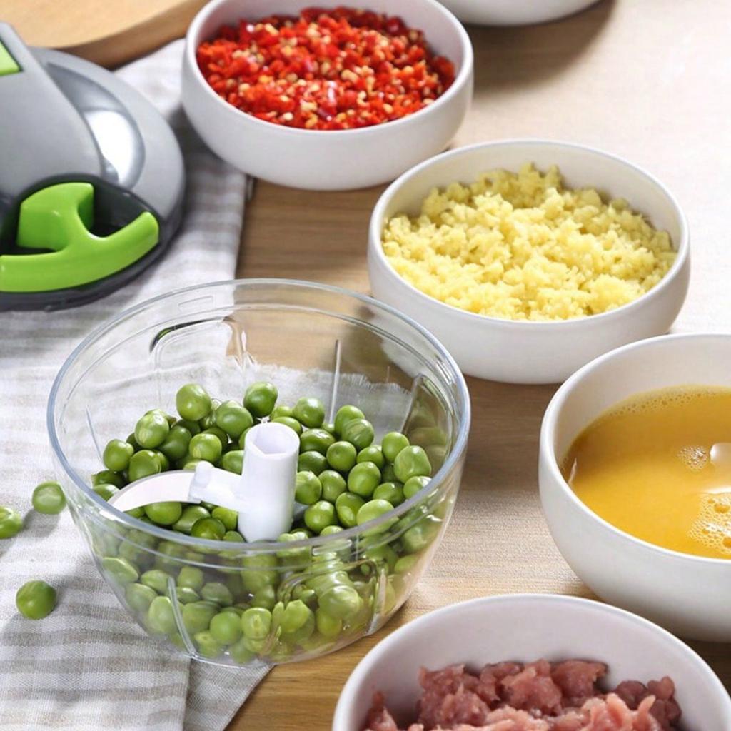 Ручной кухонный комбайн Овощерезка,Ручной кухонный комбайн,Ручной овощерезка с веревкой,Портативная ручная веревочная чеснокодавилка Лукорезка