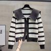 Свитер женский вязаный кардиган с кукольным вырезом женский 2023 осень новый свободный топ в полоску на молнии кардиган с длинным рукавом женский свитер пальто